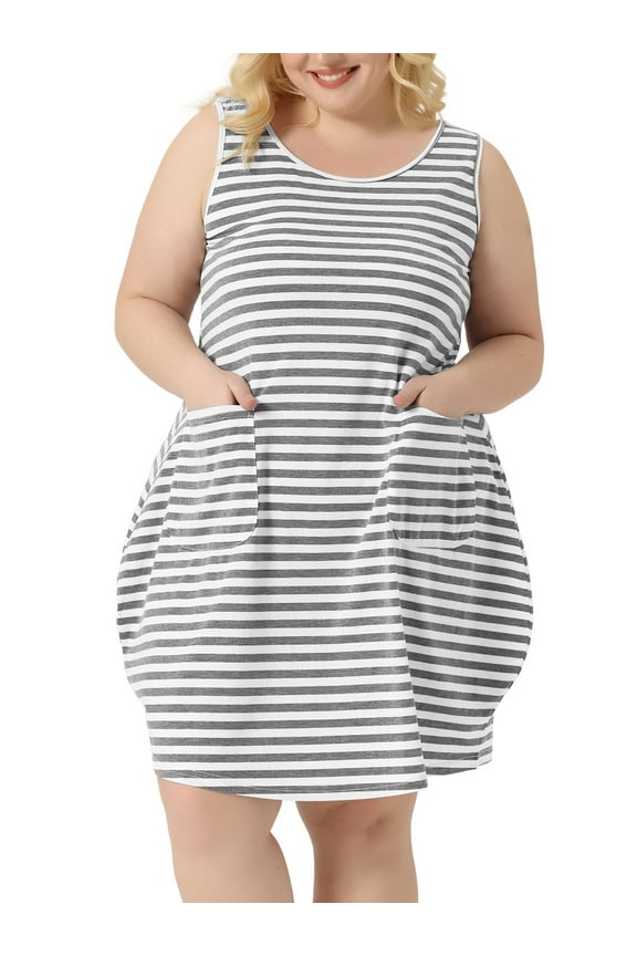 Unique Bargains Women's Plus Sleeveless Nightgowns Pockets Nightshirt 1X Grey