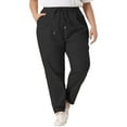 thumbnail image 1 of DARING DIVA Women's Plus Straight Leg Elastic Loose Pockets Trousers Black 1X, 1 of 6