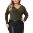 thumbnail image 1 of Unique Bargains Women Plus Size Top Metallic V Neck Long Sleeve Glitter Party Blouses Gold 1X, 1 of 6