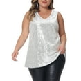thumbnail image 1 of DARING DIVA Women's Plus Sleeveless Sparkle Sequin V Neck Tank Top 4X Silver, 1 of 6
