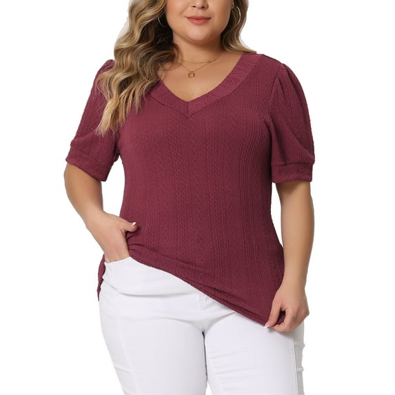 DARING DIVA Women's Plus Tops V Neck Pullover Knitted Casual Blouses 3X Burgundy