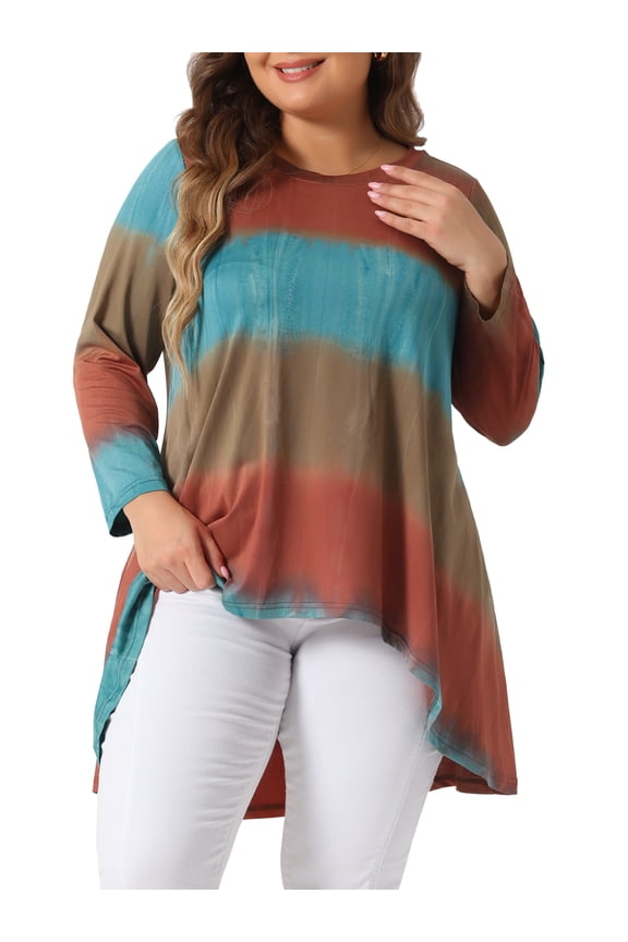 Women' Plus Tie Dye High Low Tunic Tops Tee Shirts 1X Orange