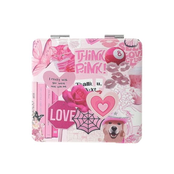 Unique Bargains Women Portable Square Shape Handheld Mirror for Travel Pink 1 Pc