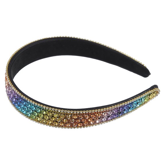 Unique Bargains Women Rhinestone Headband Wide Headband Bejewelled Hairband Women Luxury Sparkly Rainbow Color
