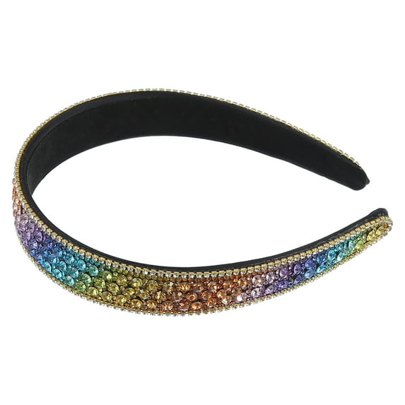 Unique Bargains Women Rhinestone Headband Wide Headband Bejewelled Hairband Women Luxury Sparkly Rainbow Color