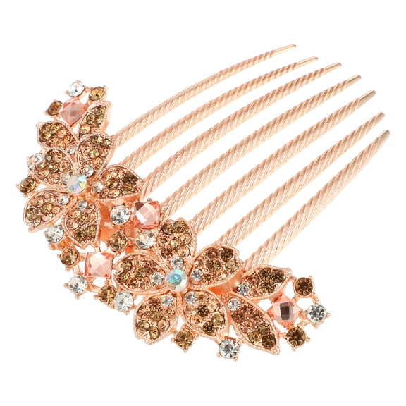 Unique Bargains Women Rhinestone Inlaid Flower Hair Comb Champagne