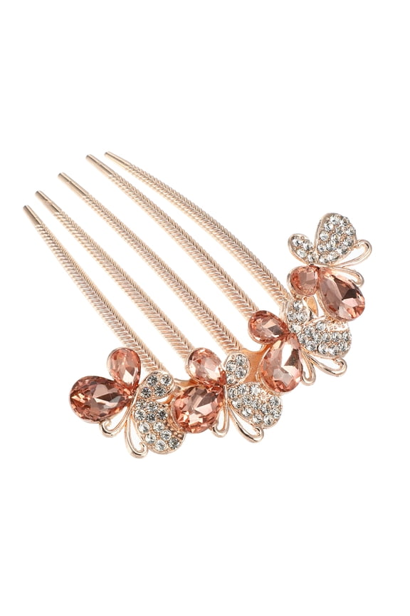 Women Rhinestone Inlaid Flower Hair Comb, Hair Accessory, Rhinestone Butterfly Head Pieces Champagne