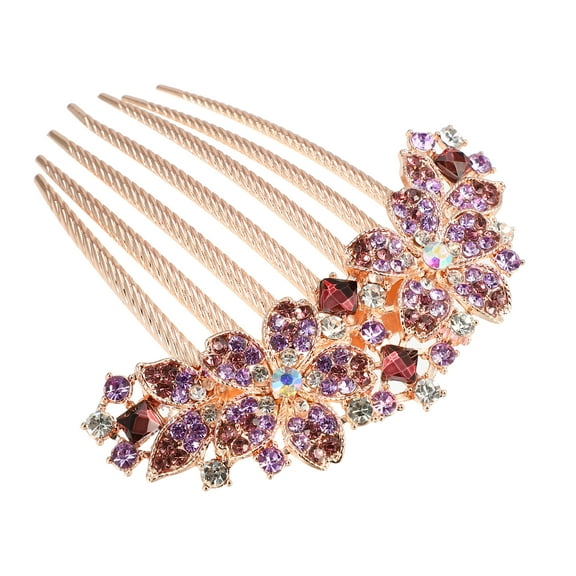 Unique Bargains Women Rhinestone Inlaid Flower Hair Comb Hairpin Hair Accessory Rhinestone Head Pieces Purple