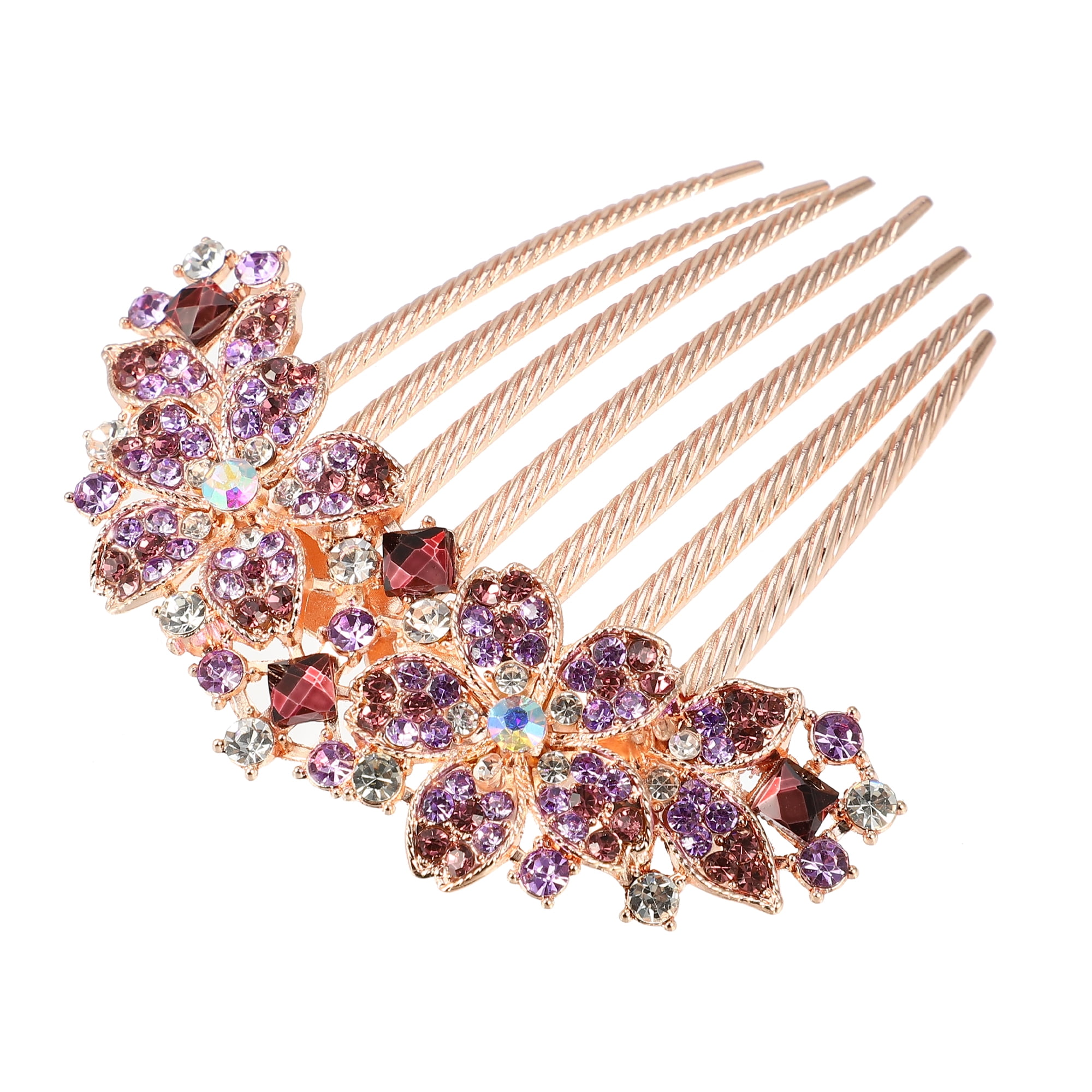 Unique Bargains Women Rhinestone Inlaid Flower Hair Comb Purple