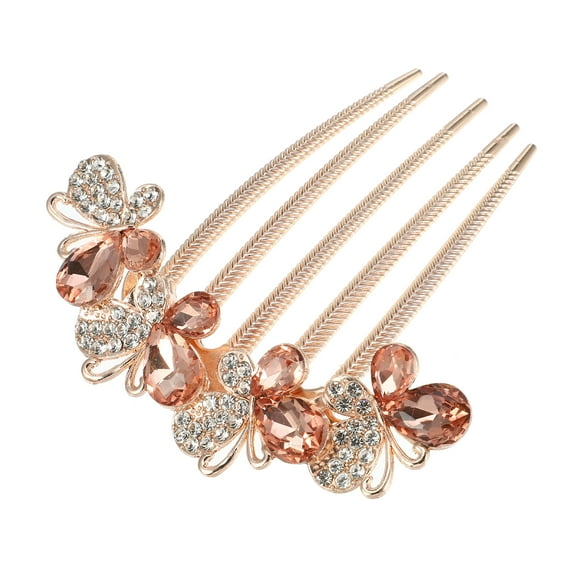 Unique Bargains Women Rhinestone Inlaid Flower Hair Comb Side Comb Clips Champagne