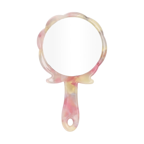 Unique Bargains Women Rose Shape Handheld Mirror Pink Yellow Pink Yellow