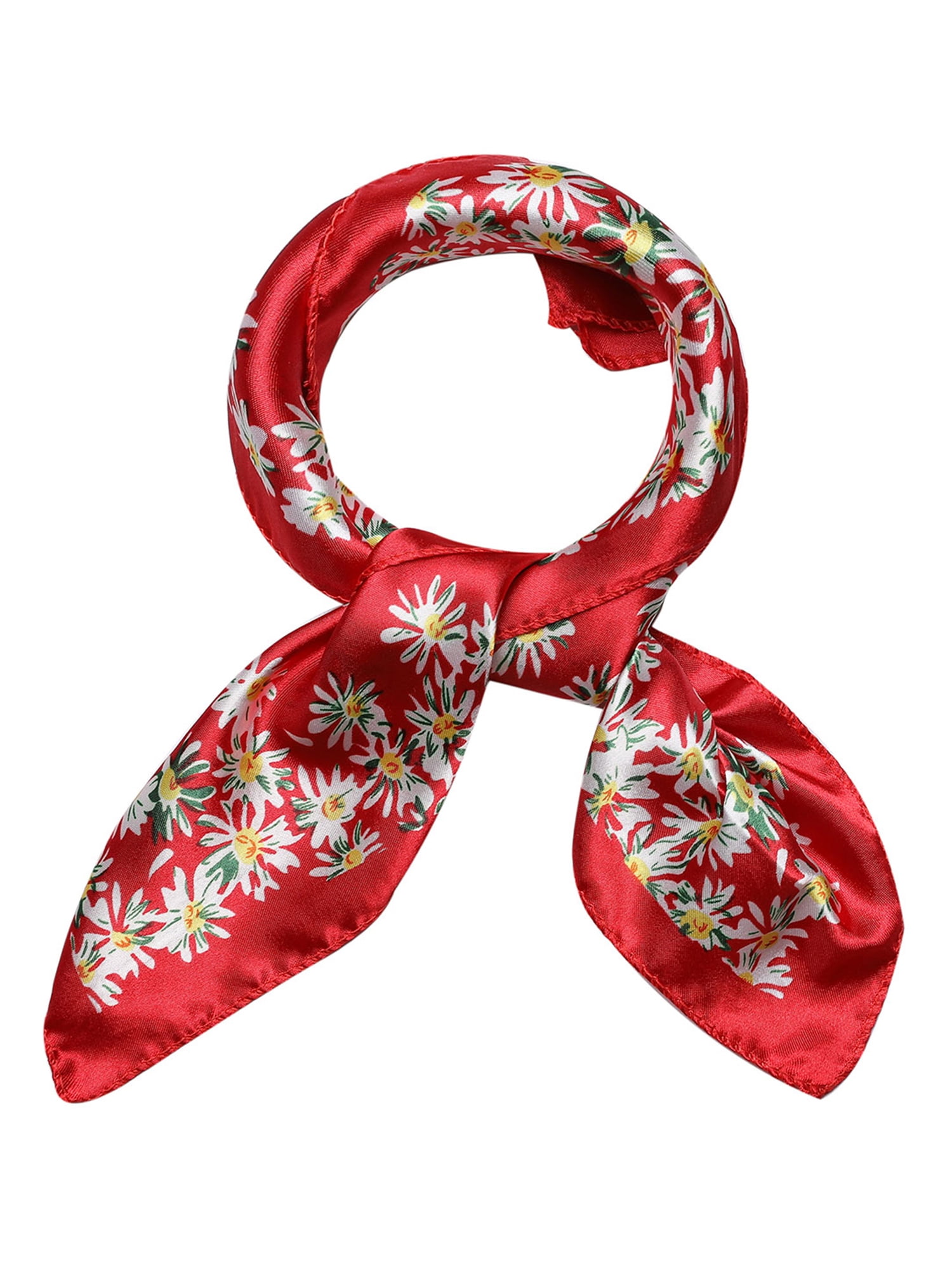 Unique Bargains Women Satin Print Square Scarves Kerchief Neck Scarves 20 x 20""