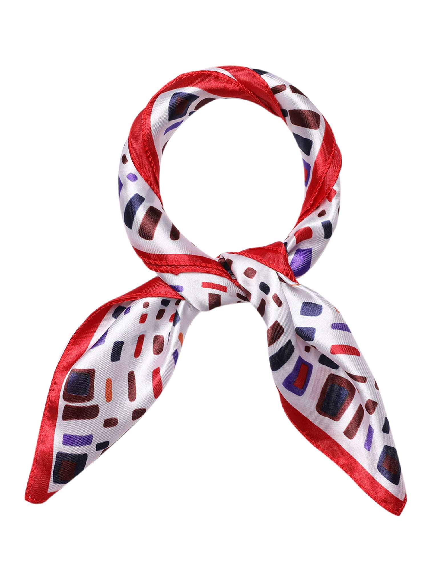 Unique Bargains Women Satin Print Square Scarves Kerchief Neck Scarves 20 x 20""
