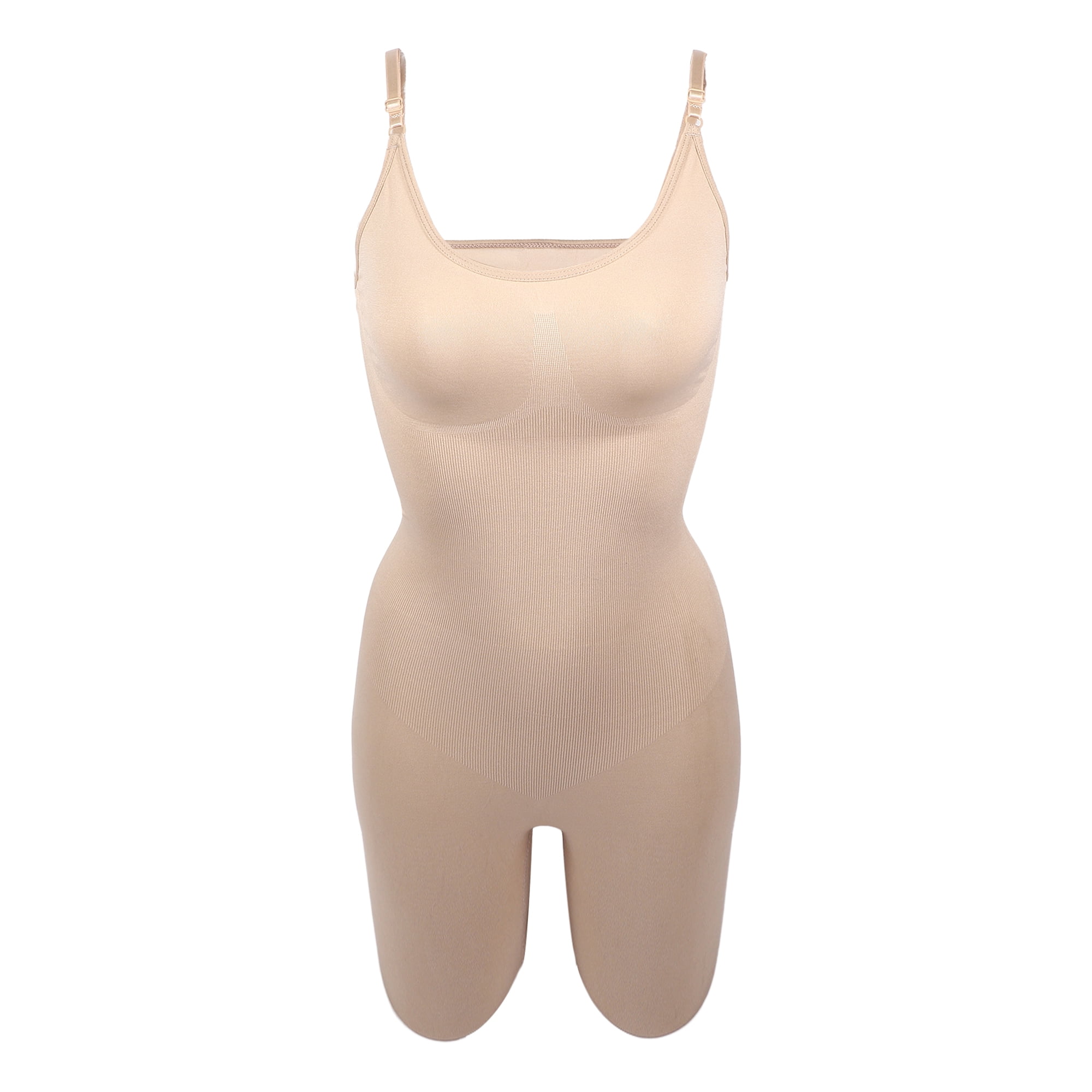 Unique Bargains Women Shapewear Tummy Control Full Bust Body Bodysuit L Beige