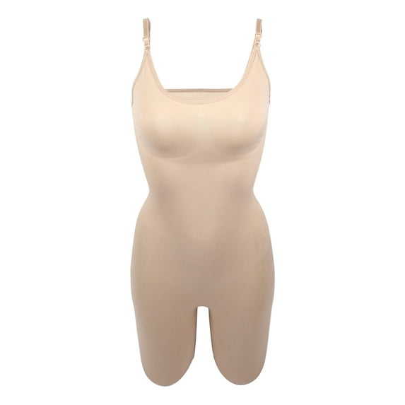 Unique Bargains Women Shapewear Tummy Control Full Bust Body Bodysuit L Beige