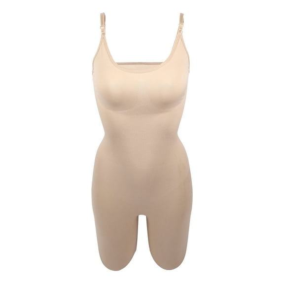 Unique Bargains Women Shapewear Tummy Control Full Bust Body Bodysuit M Beige