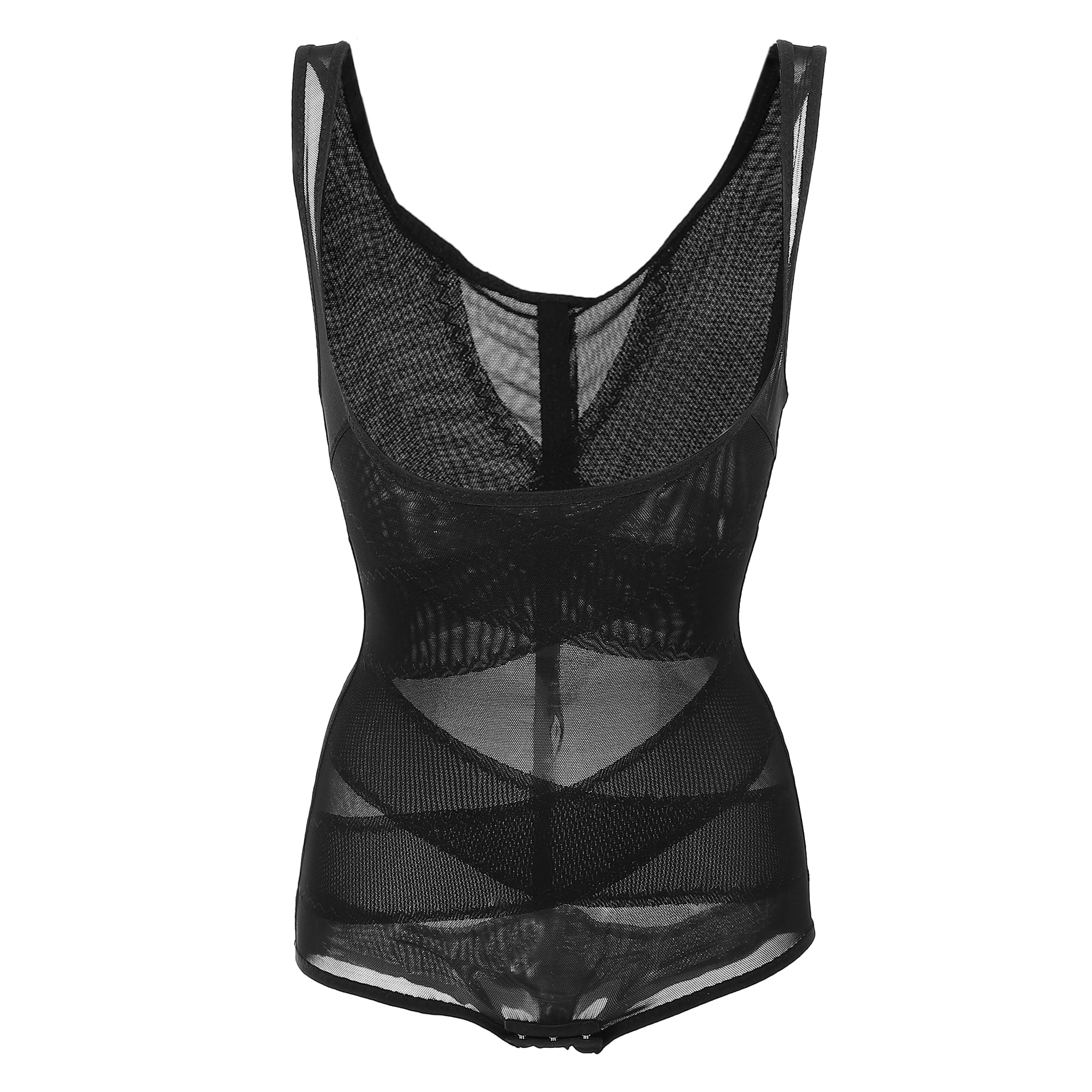Unique Bargains Women Shapewear Tummy Control Mesh Belt Full Bust Body Shaper Bodysuit XL Black