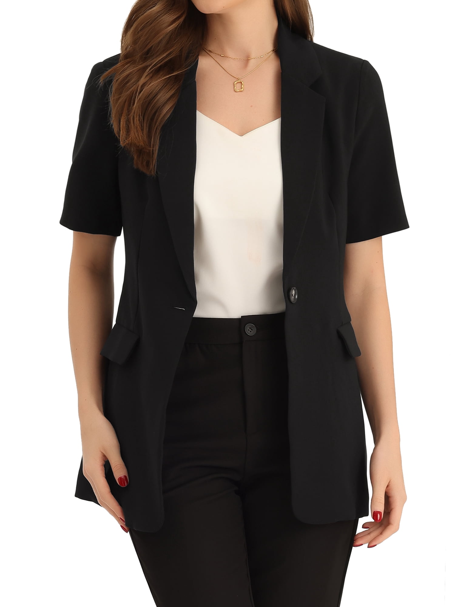 DARING DIVA Short Sleeve Button Down Lapel Blazer XL Black