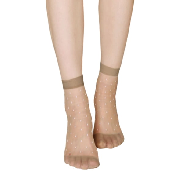 Unique Bargains Women Soft Dots Pattern Ankle Length Stretchy Sheer Socks 10 Pairs Beige