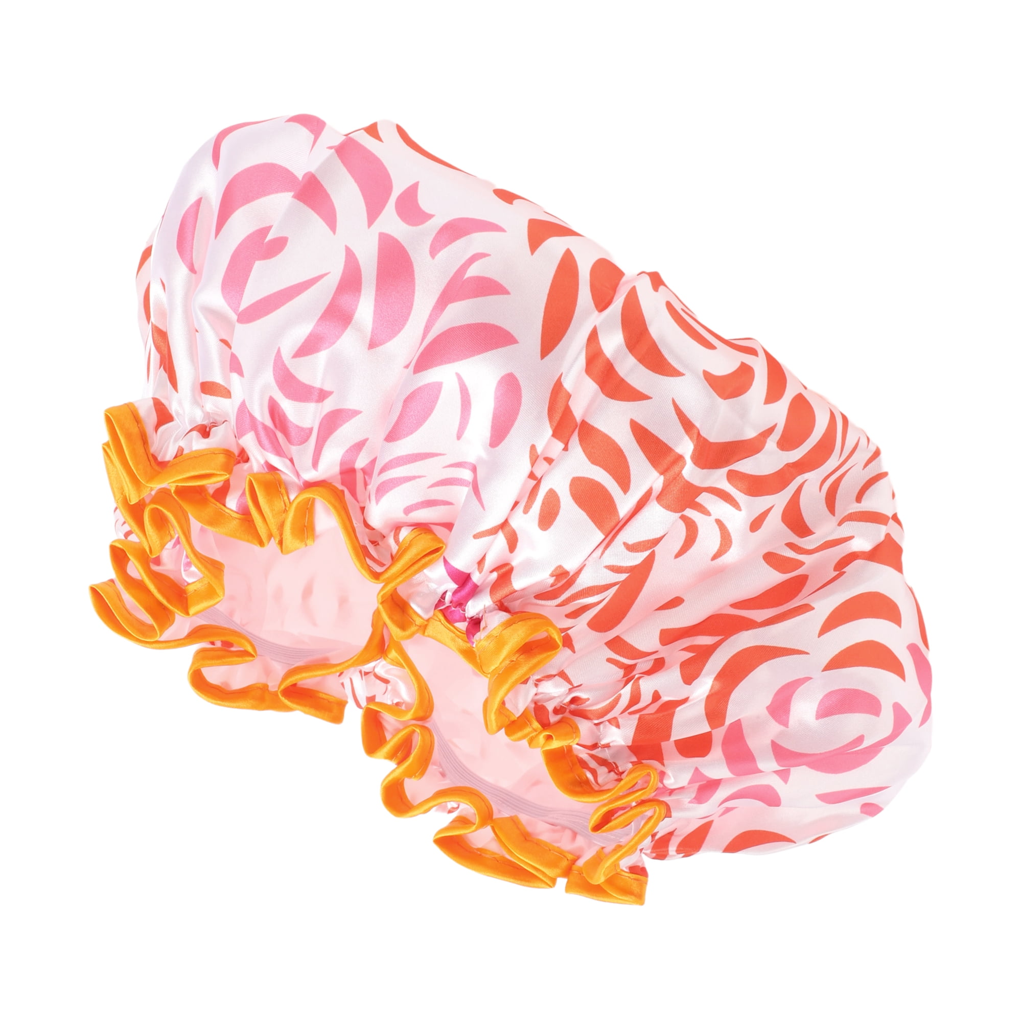 Unique Bargains Women Waterproof Stripe Shower Cap 1 Pc Orange