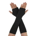 thumbnail image 1 of Unique Bargains Women Winter Stripes Fingerless Thumbhole Elastic Long Gloves Black, 1 of 6