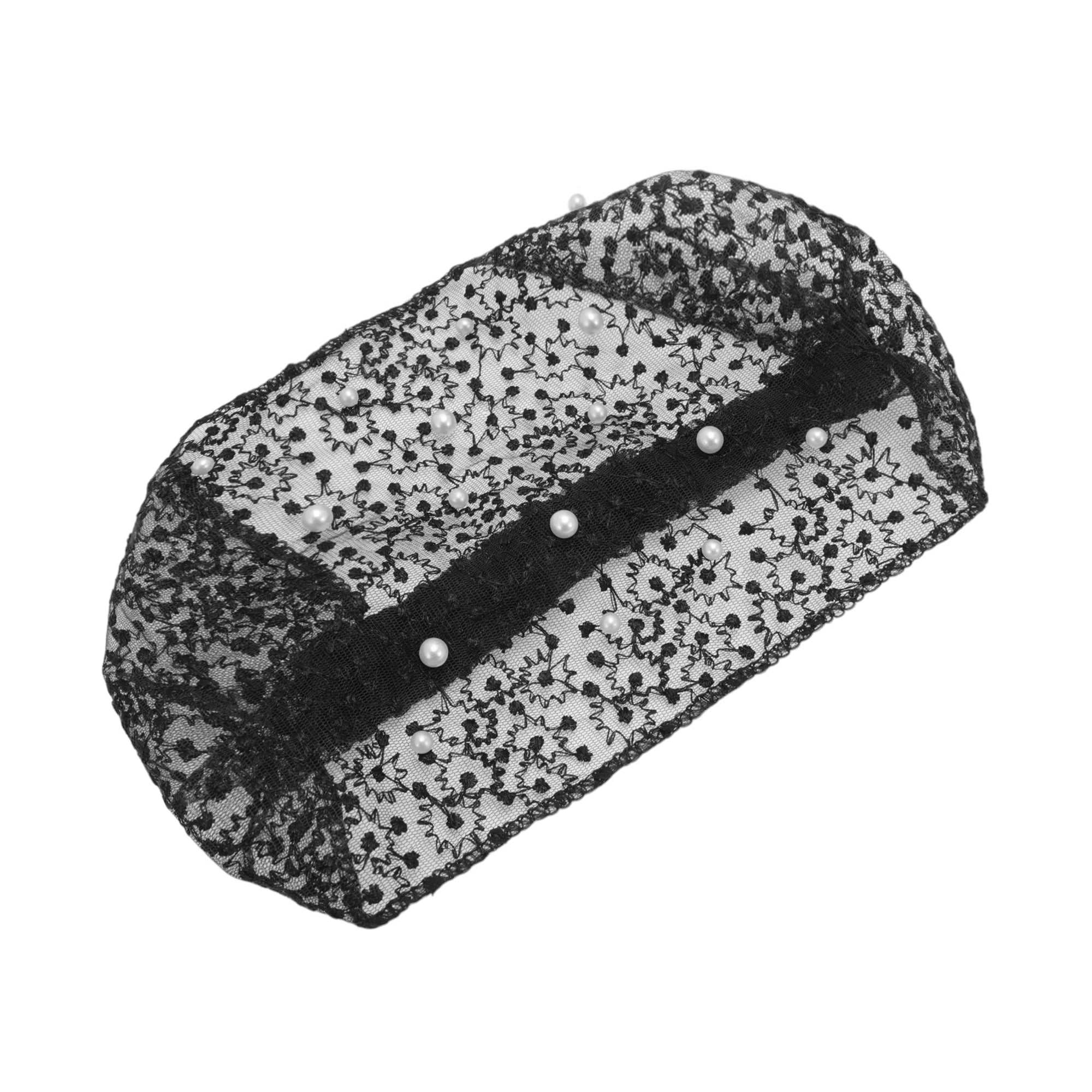 Unique Bargains 1pc Fashion Faux Pearl Wide Headwrap 9.45"x6.69" Black