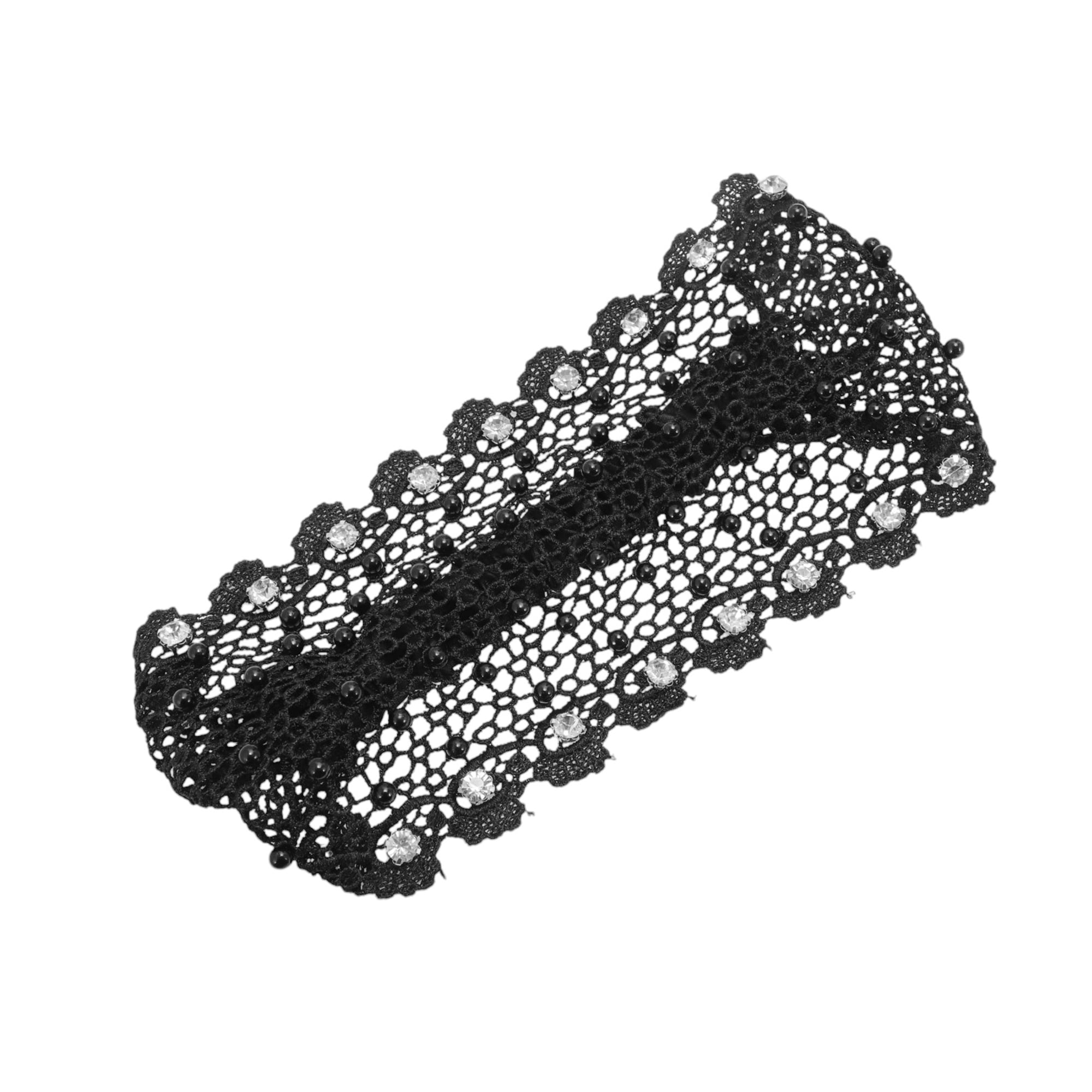 Unique Bargains 1pc Stylish Bead Hollow Wide Headwrap Black