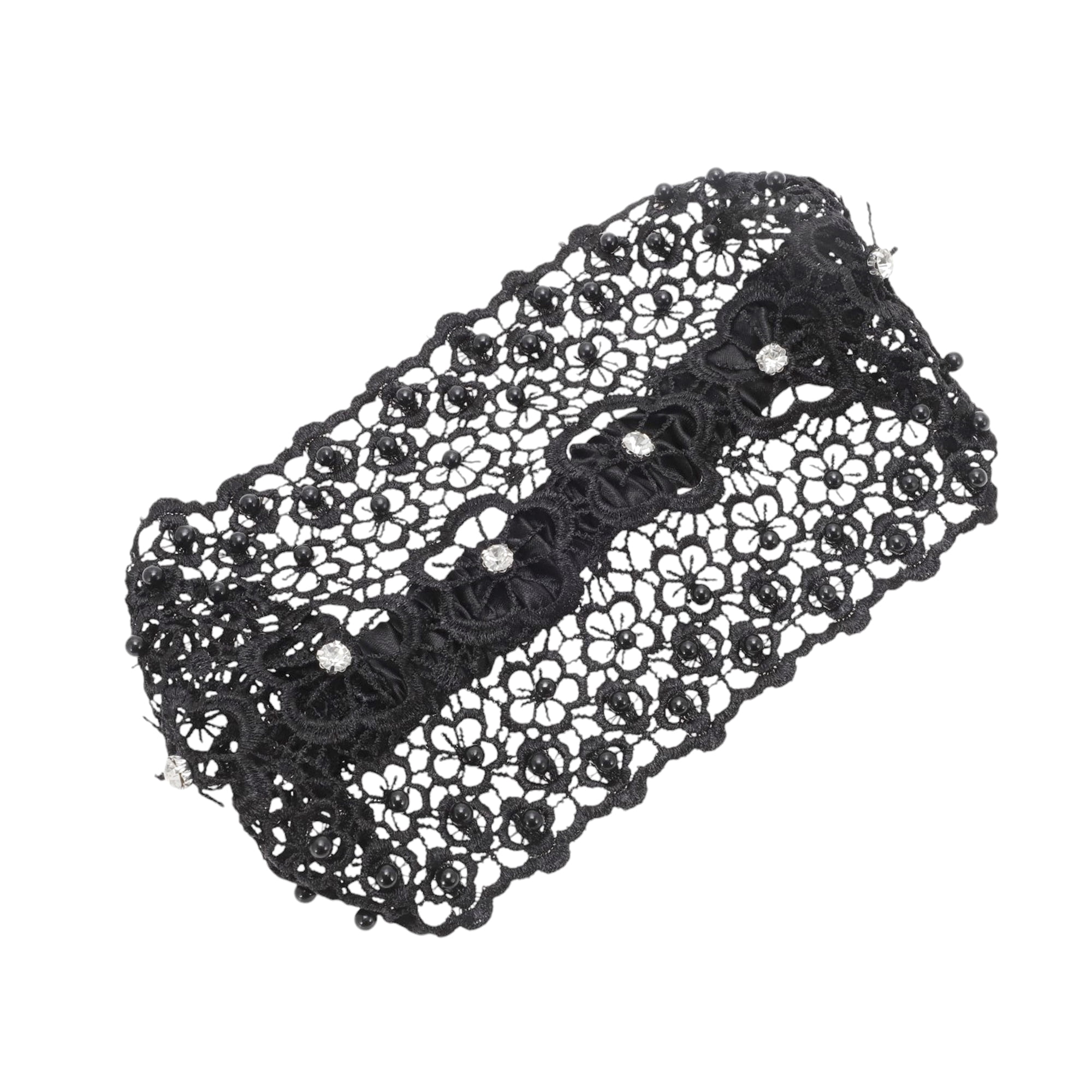 Unique Bargains 1pc Stylish and Comfortable Bead Hollow Wide Headwrap Black