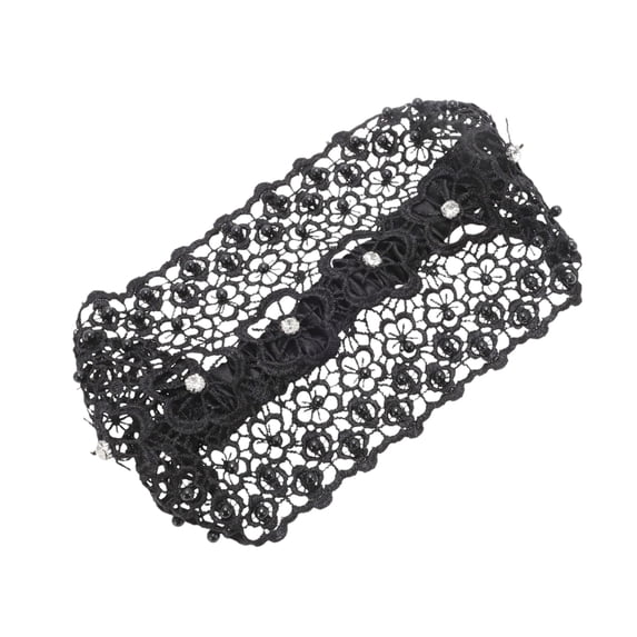 Unique Bargains Women's 1pc Stylish and Comfortable Bead Hollow Wide Headwrap Black