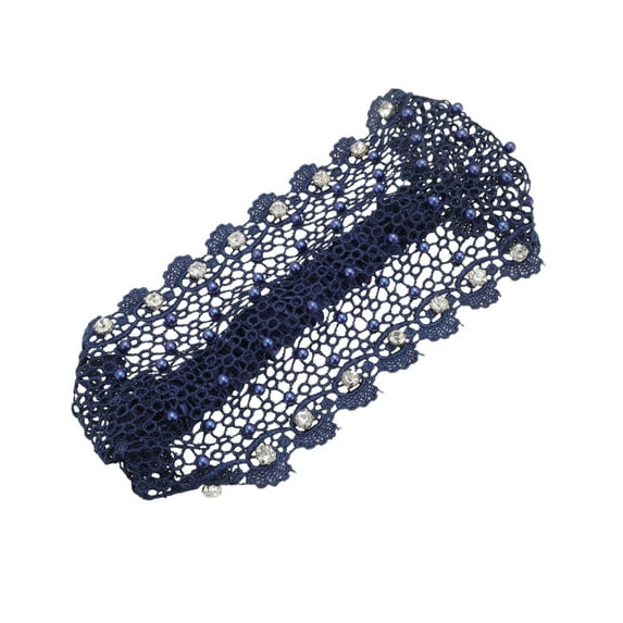 Unique Bargains Women's 1pc Stylish and Comfortable Bead Hollow Wide Headwrap Dark Blue