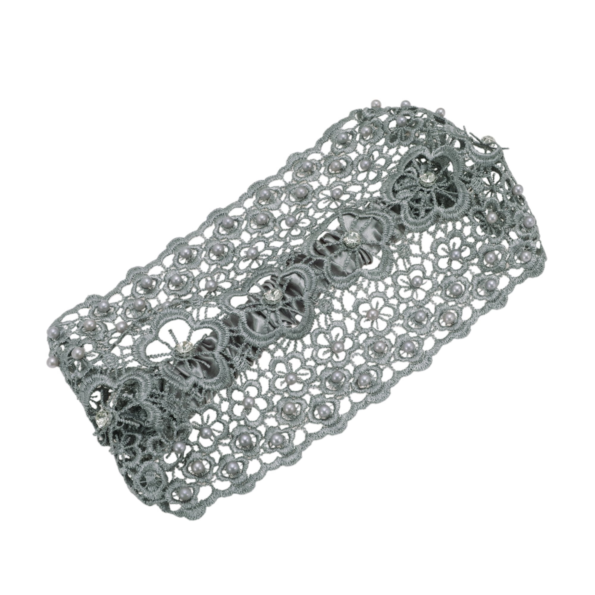 Unique Bargains 1pc Stylish and Comfortable Fashion Bead Hollow Wide Headwrap Gray