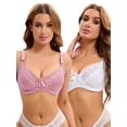 thumbnail image 1 of Unique Bargains Women's 2 Pcs Bras Set Lingerie Sets Full Coverage Bras D 42 White/Pink, 1 of 6