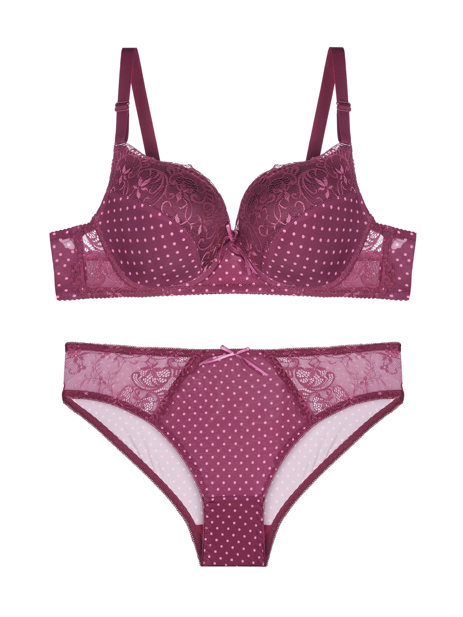 Unique Bargains Women's Plus Size 2 Piece Lace Polka Dots Matching Bras and  Panty Set