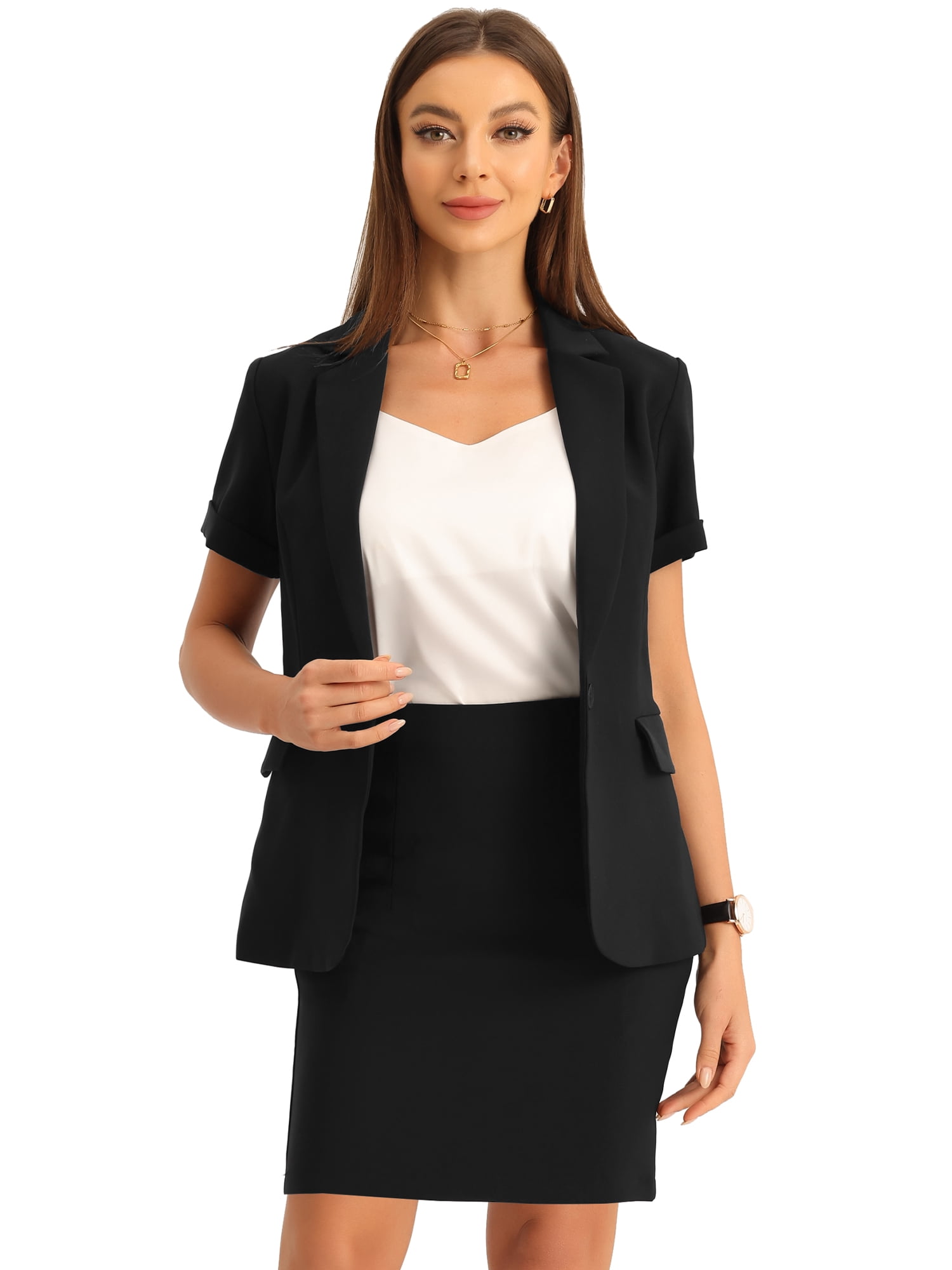 DARING DIVA Stylish Women's Office Blazer and Skirt Suit 2 Piece Set XL Black