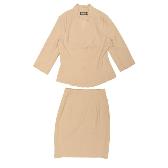 Unique Bargains Women's 2 Piece Outfits Notched Collar Blazer Pencil Skirt Suit Set S Beige