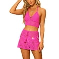 thumbnail image 1 of Unique Bargains Women's 2 Pieces Bikini Hollow Out Cami Skirt Crochet Knit Sets M Hot Pink, 1 of 6