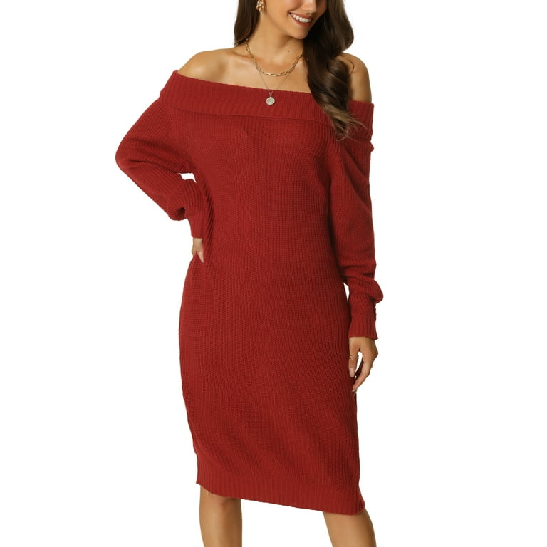 Off the shoulder red sweater dress sale