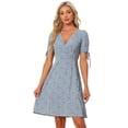 thumbnail image 1 of Unique Bargains Women's 2024 Floral Boho Dress Wrap V Neck A-Line Flowy Midi Dress M Light Blue, 1 of 6