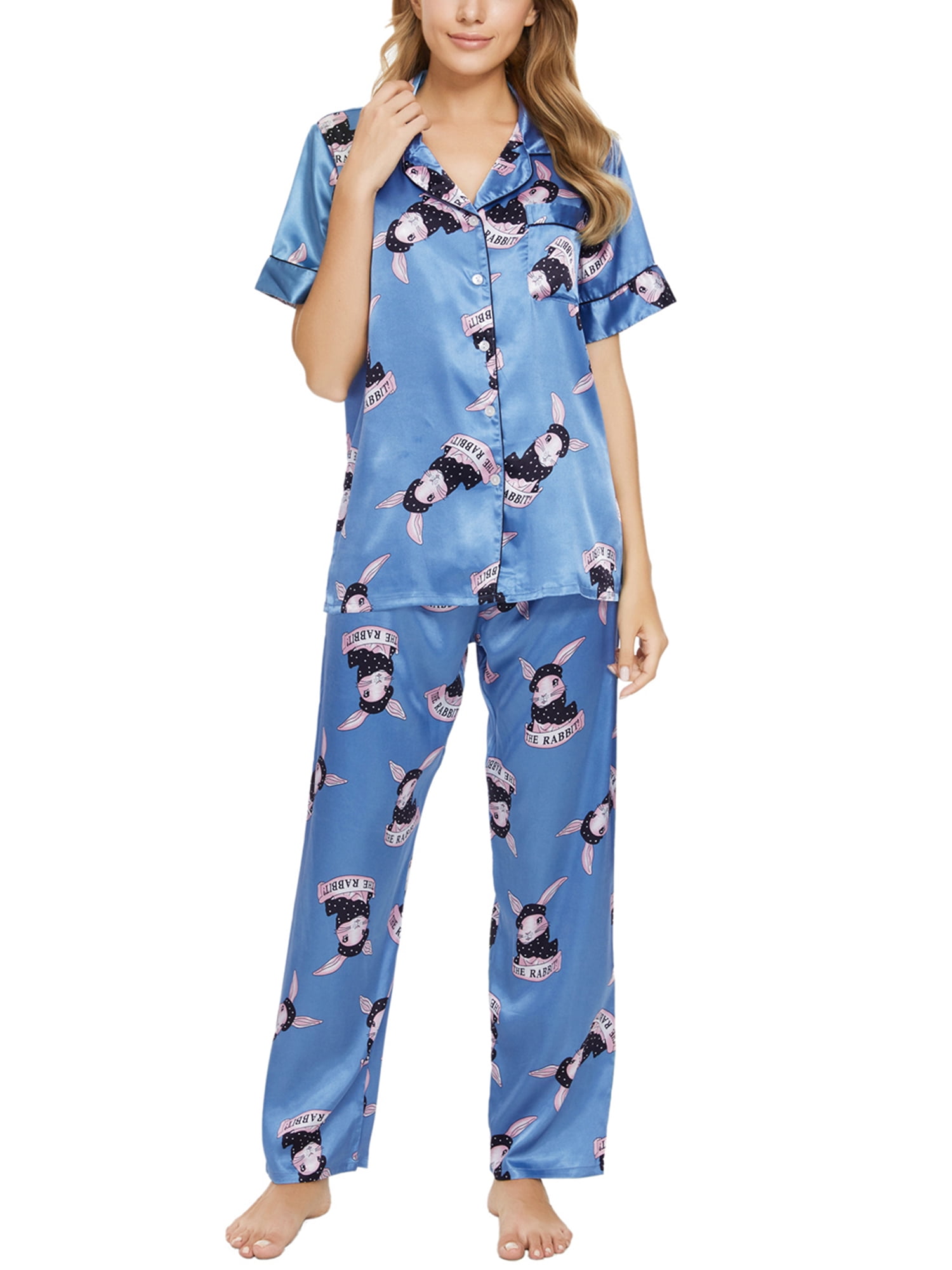 Unique Bargains Women's 2pcs Floral Button Down Pajama Set Nightwear Sleepwear Sets