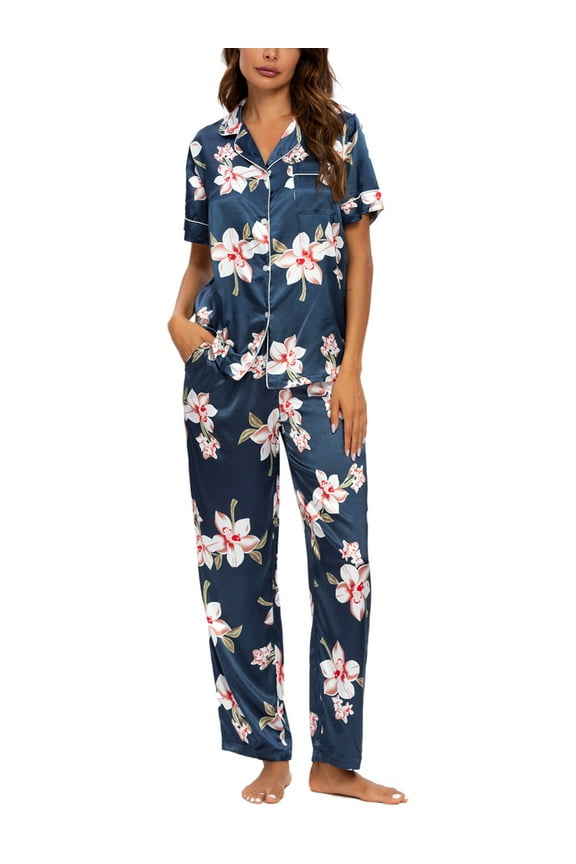 Women's 2pcs Floral Button Down Pajama Set Nightwear Sleepwear Sets