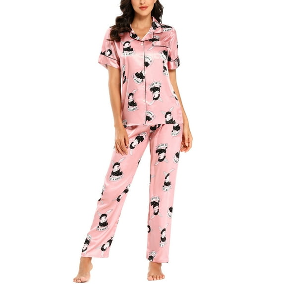 Unique Bargains Women's 2pcs Floral Button Down Pajama Set Nightwear Sleepwear Sets