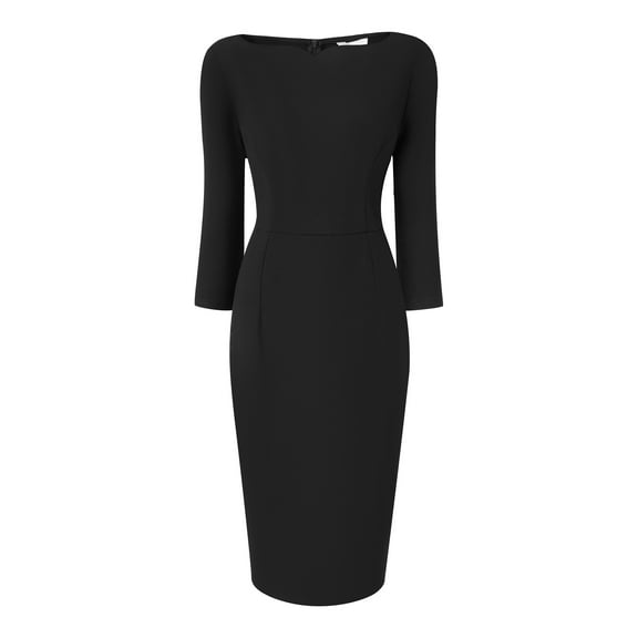 Unique Bargains Women's 3/4 Sleeve Work Boat Neck Elegant Pencil Sheath Dresses 2XL Black