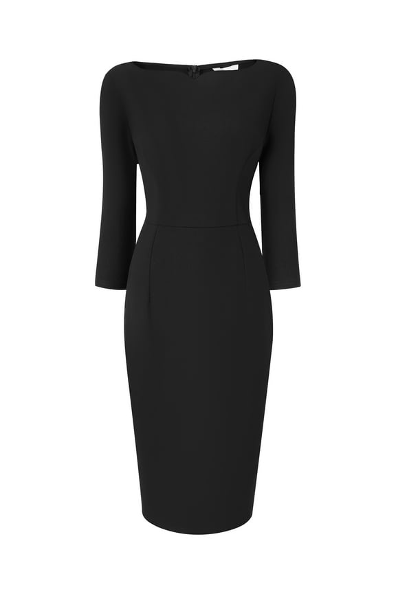 Women's 3/4 Sleeve Work Boat Neck Elegant Pencil Sheath Dresses L Black