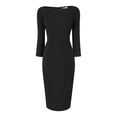 thumbnail image 1 of Unique Bargains Women's 3/4 Sleeve Work Boat Neck Elegant Pencil Sheath Dresses S Black, 1 of 6