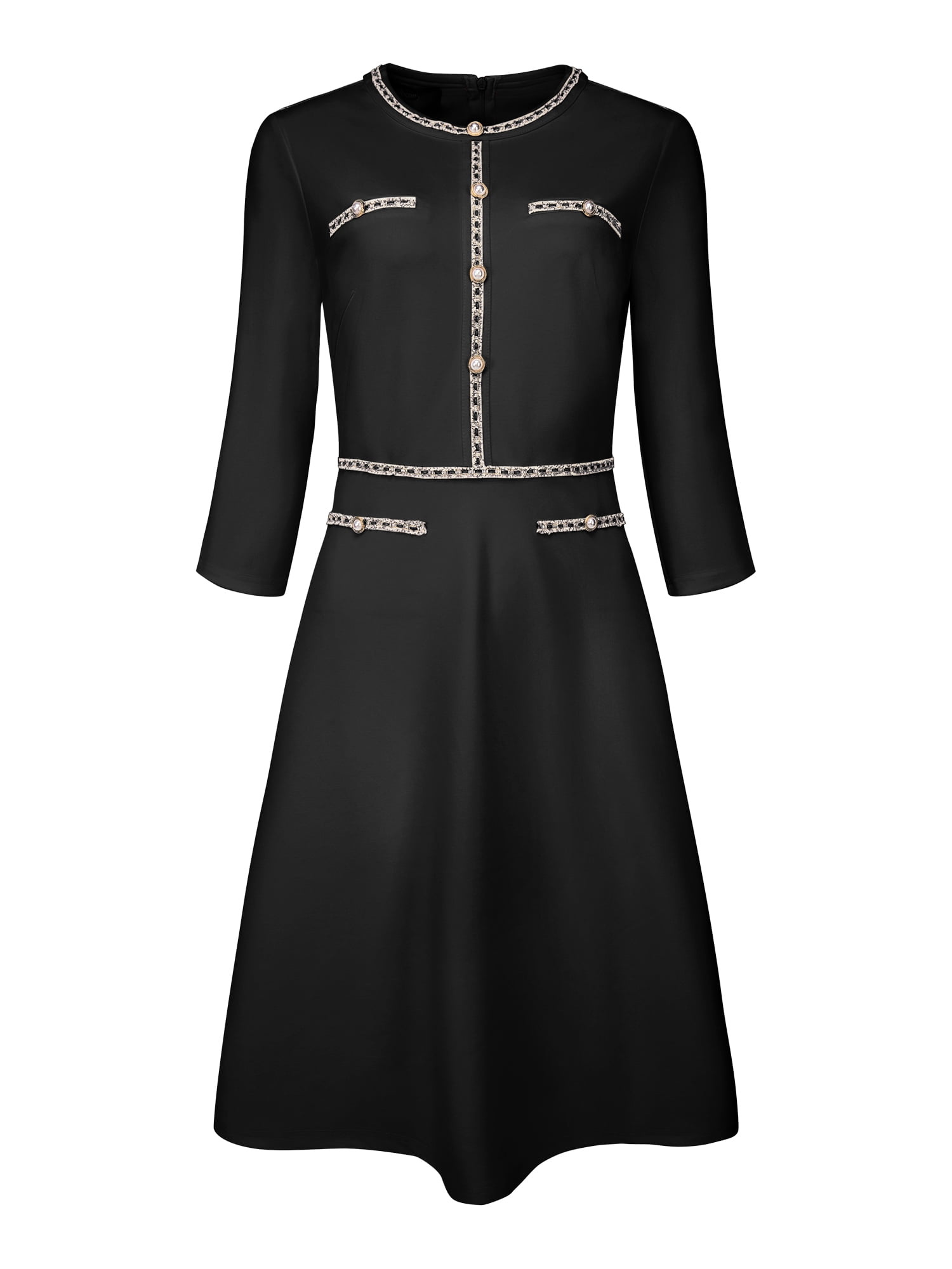 DARING DIVA Women's A-Line Contrast Color Tweed Trim Dress L Black