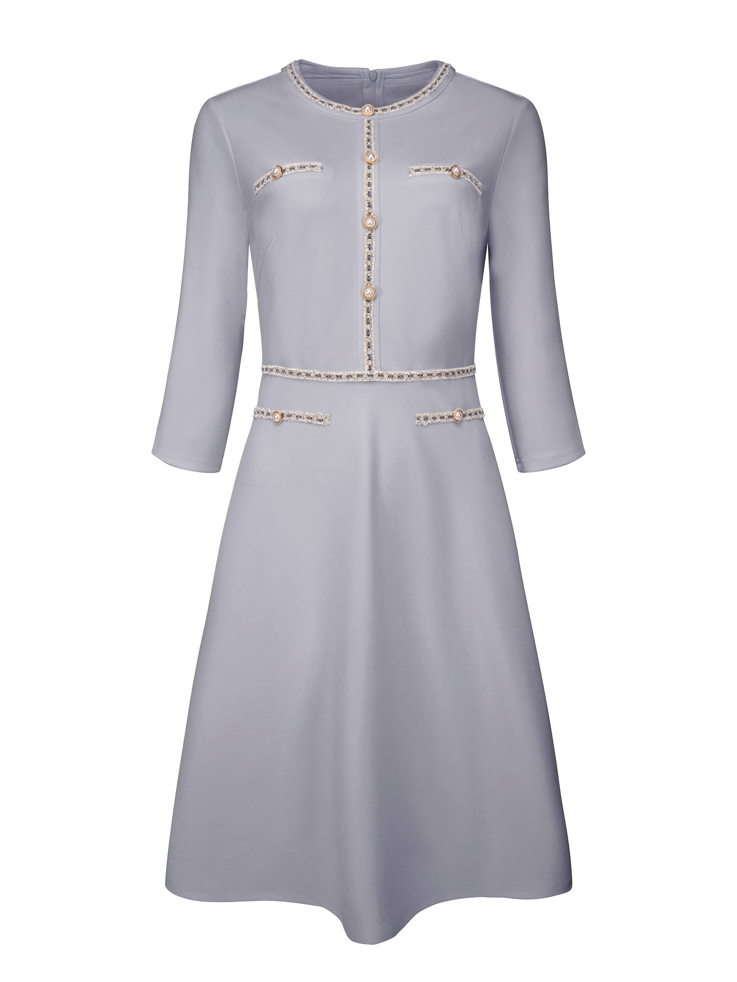DARING DIVA Women's A-Line Contrast Color Tweed Trim Dress M Grey