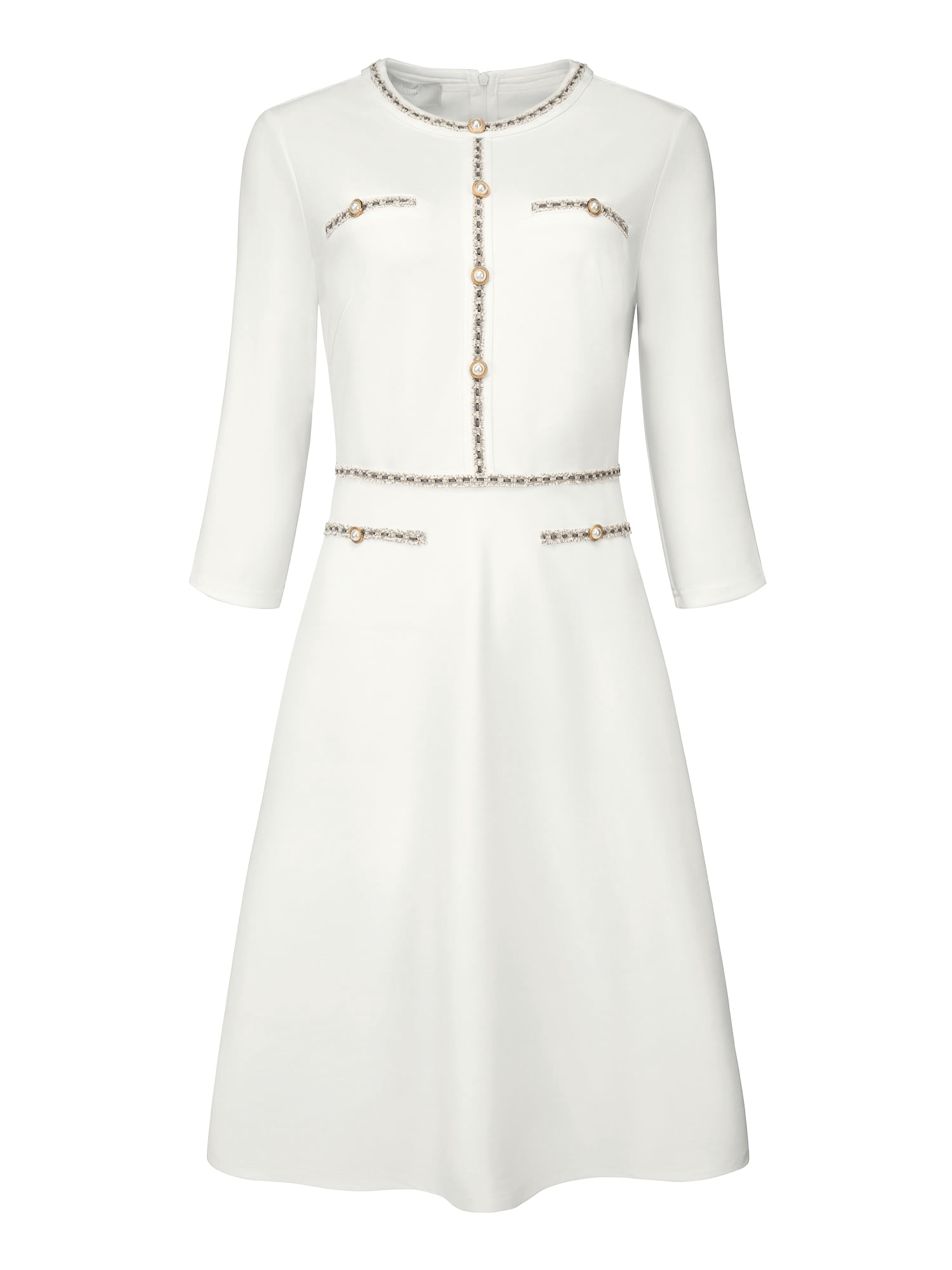 DARING DIVA Women's A-Line Contrast Color Tweed Trim Dress M White