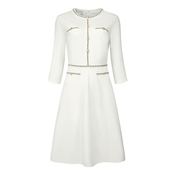 DARING DIVA A-Line Contrast Color Tweed Trim Dress M White