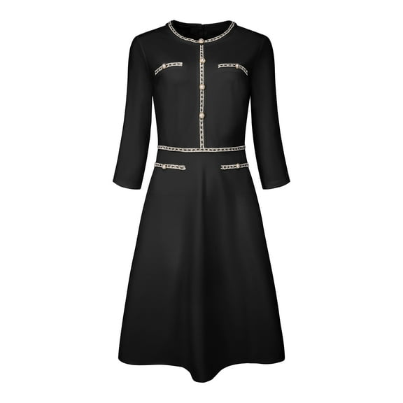 DARING DIVA A-Line Contrast Color Tweed Trim Dress XL Black