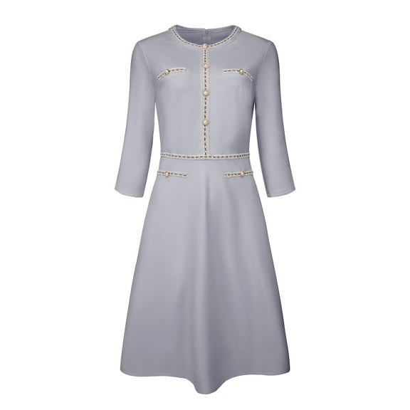 DARING DIVA A-Line Contrast Color Tweed Trim Dress XL Grey